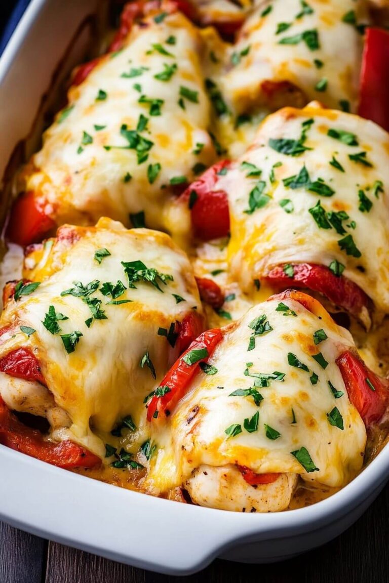 Cheesy Baked Chicken And Peppers Recipe