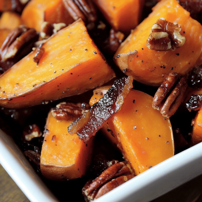Crispy Roasted Sweet Potatoes With Candied Bacon And Pecans Recipe