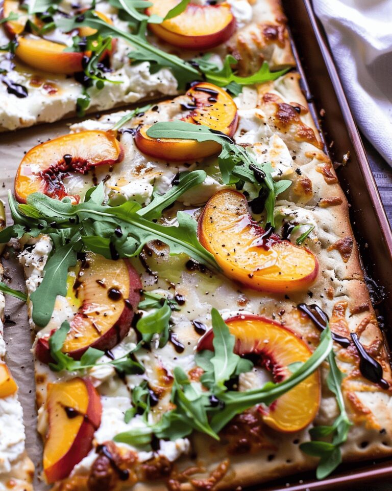 Chicken Peach Ricotta Pizza with Arugula and Balsamic Glaze Recipe