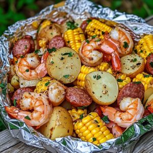 Shrimp, Corn, Potatoes, And Smoked Sausage Foil Pack Recipe