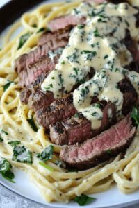 Savory Steak Gorgonzola Alfredo With Creamy Parmesan Sauce Recipe