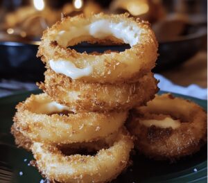 Golden Mozzarella Stuffed Crispy Baked Onion Rings Recipe