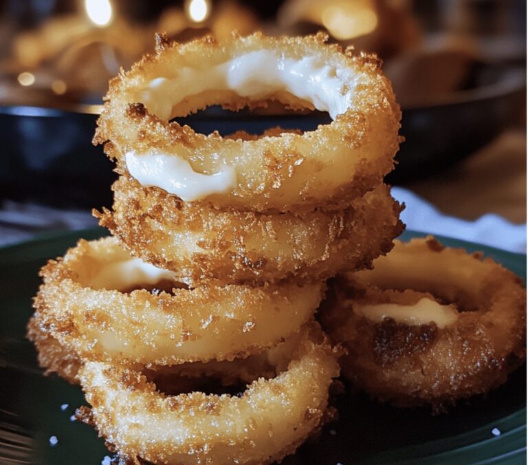 Golden Mozzarella Stuffed Crispy Baked Onion Rings Recipe