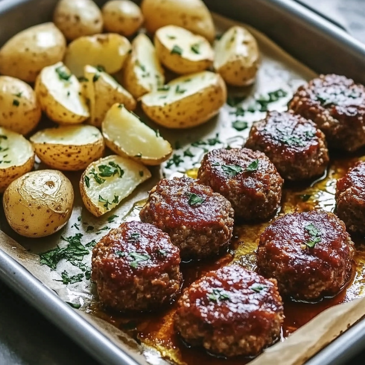 Hearty Sheet Pan Mini Meatloaf And Roasted Potatoes Recipe