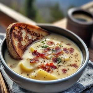 Hearty Potato And Bacon Soup With Cheesy Toast And Bacon Recipe