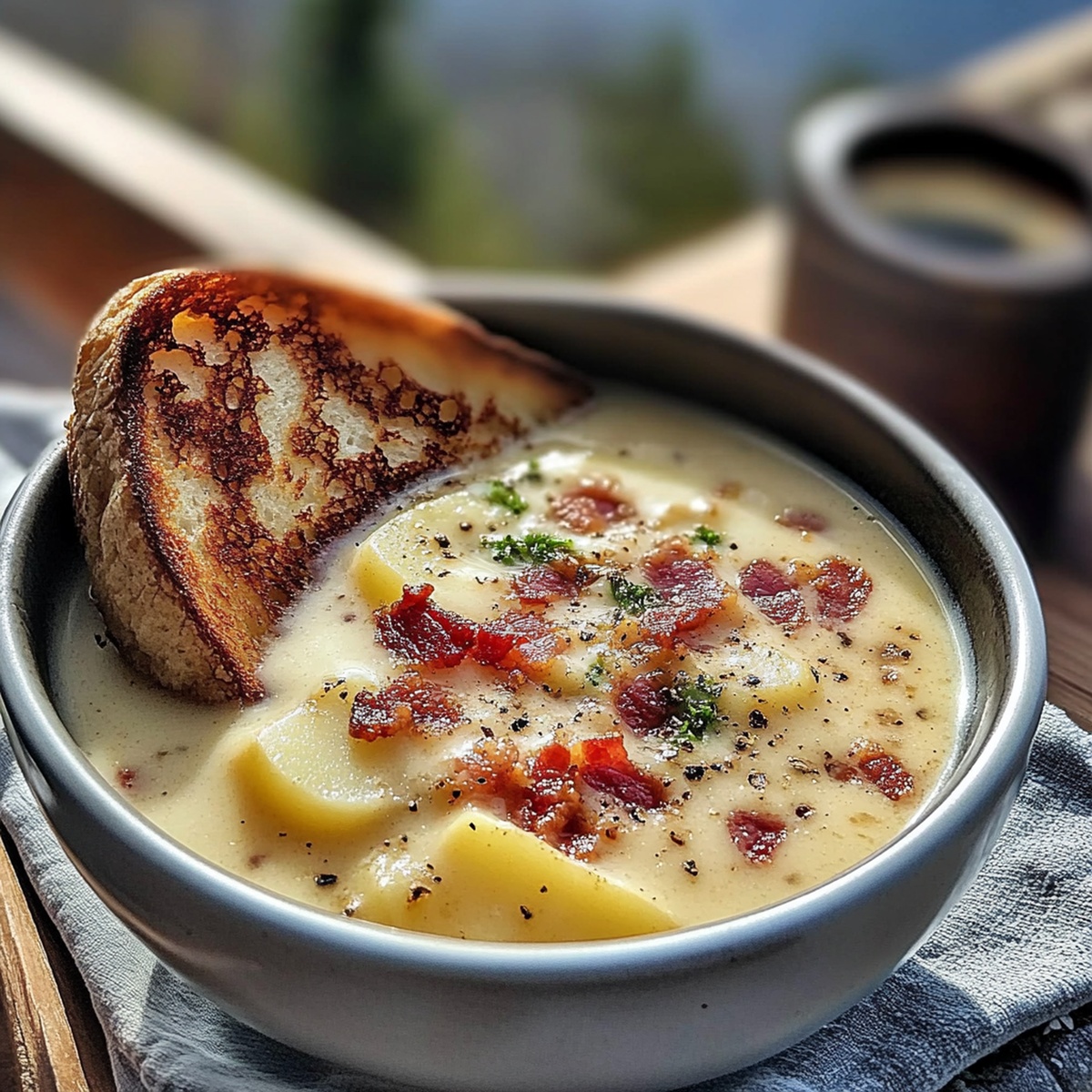 Hearty Potato And Bacon Soup With Cheesy Toast And Bacon Recipe