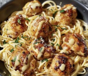 Succulent Garlic Butter Chicken Bites With Creamy Parmesan Pasta Recipe