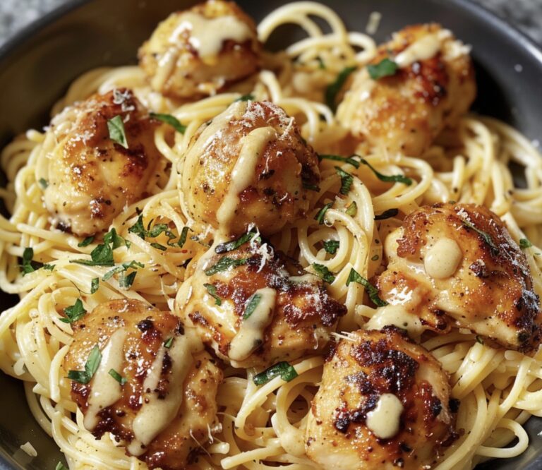Succulent Garlic Butter Chicken Bites With Creamy Parmesan Pasta Recipe