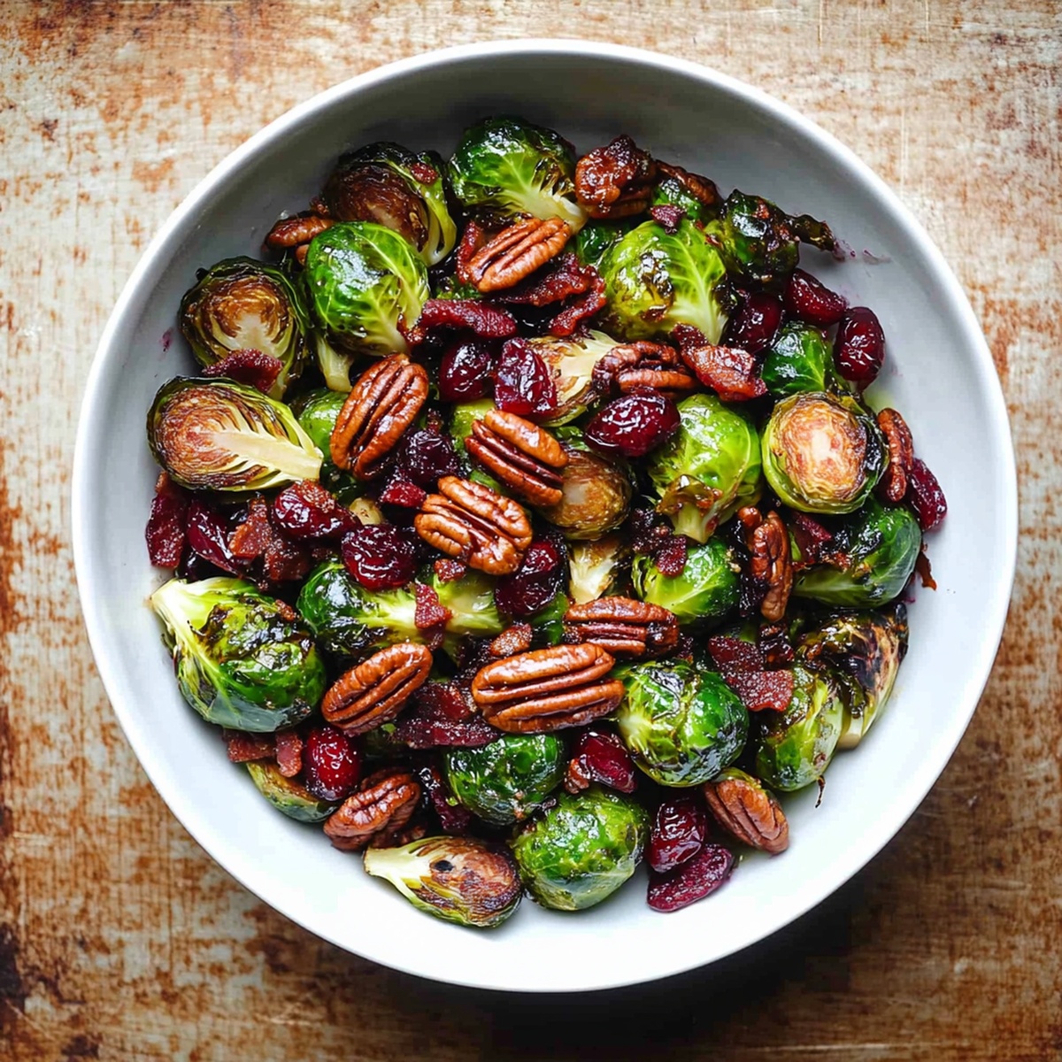 Crispy Brussels Sprouts With Bacon, Pecans, And Cranberries Recipe