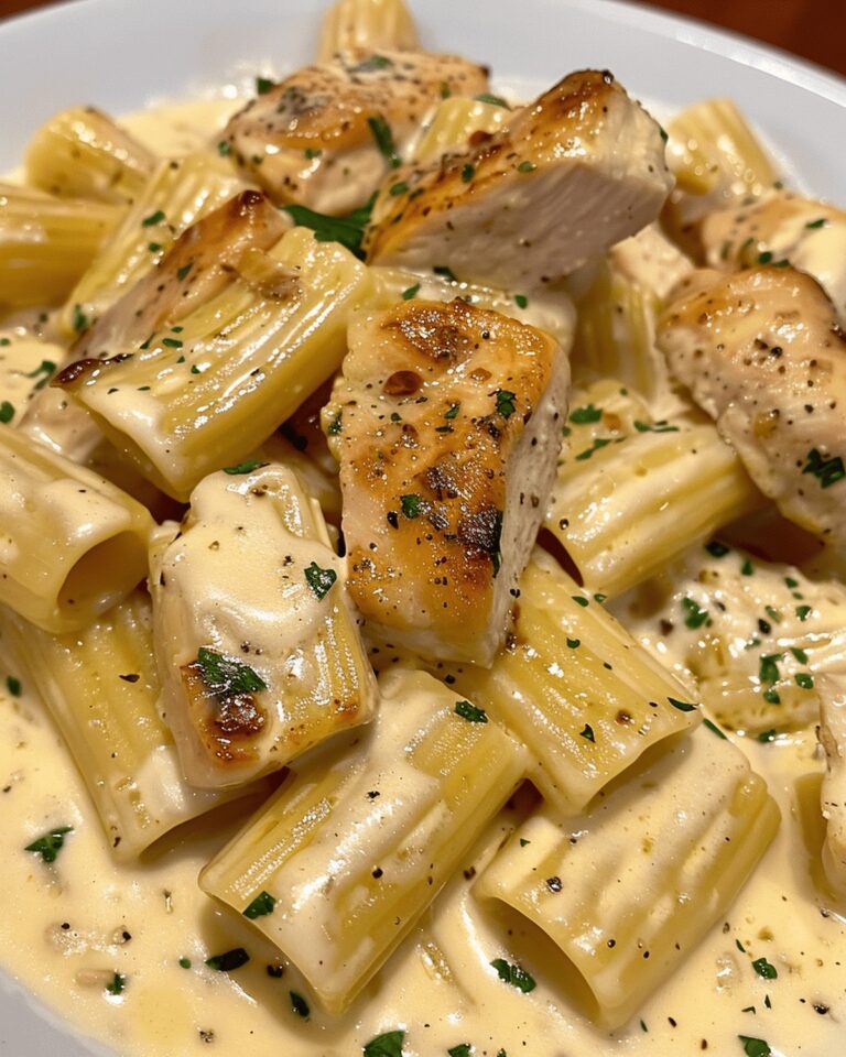 Creamy Garlic Butter Rigatoni With Chicken In Parmesan Sauce Recipe