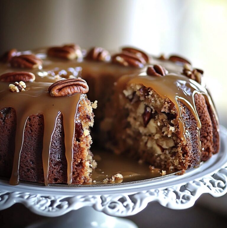 Decadent Apple Pecan Cake With Caramel Glaze Recipe