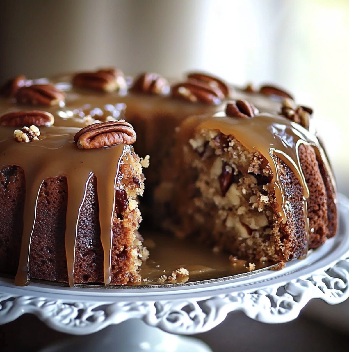 Decadent Apple Pecan Cake With Caramel Glaze Recipe