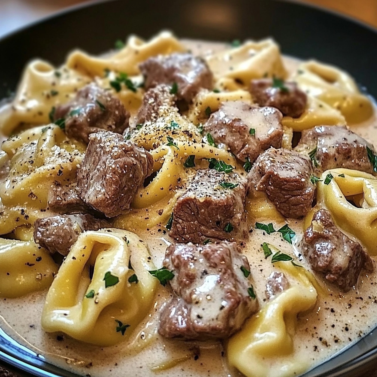Velvety Beef & Parmesan Tortellini In Creamy Sauce Recipe