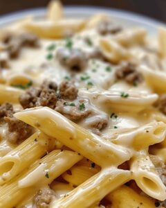 Creamy Beef Penne With Garlic Butter And Cheese Recipe