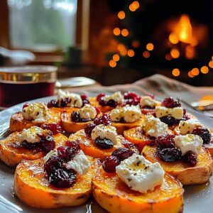 Crispy Sweet Potato Rounds With Goat Cheese & Cranberries Recipe