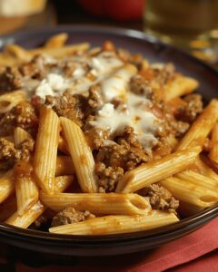 Cheesy Penne Delight With Savory Beef Recipe