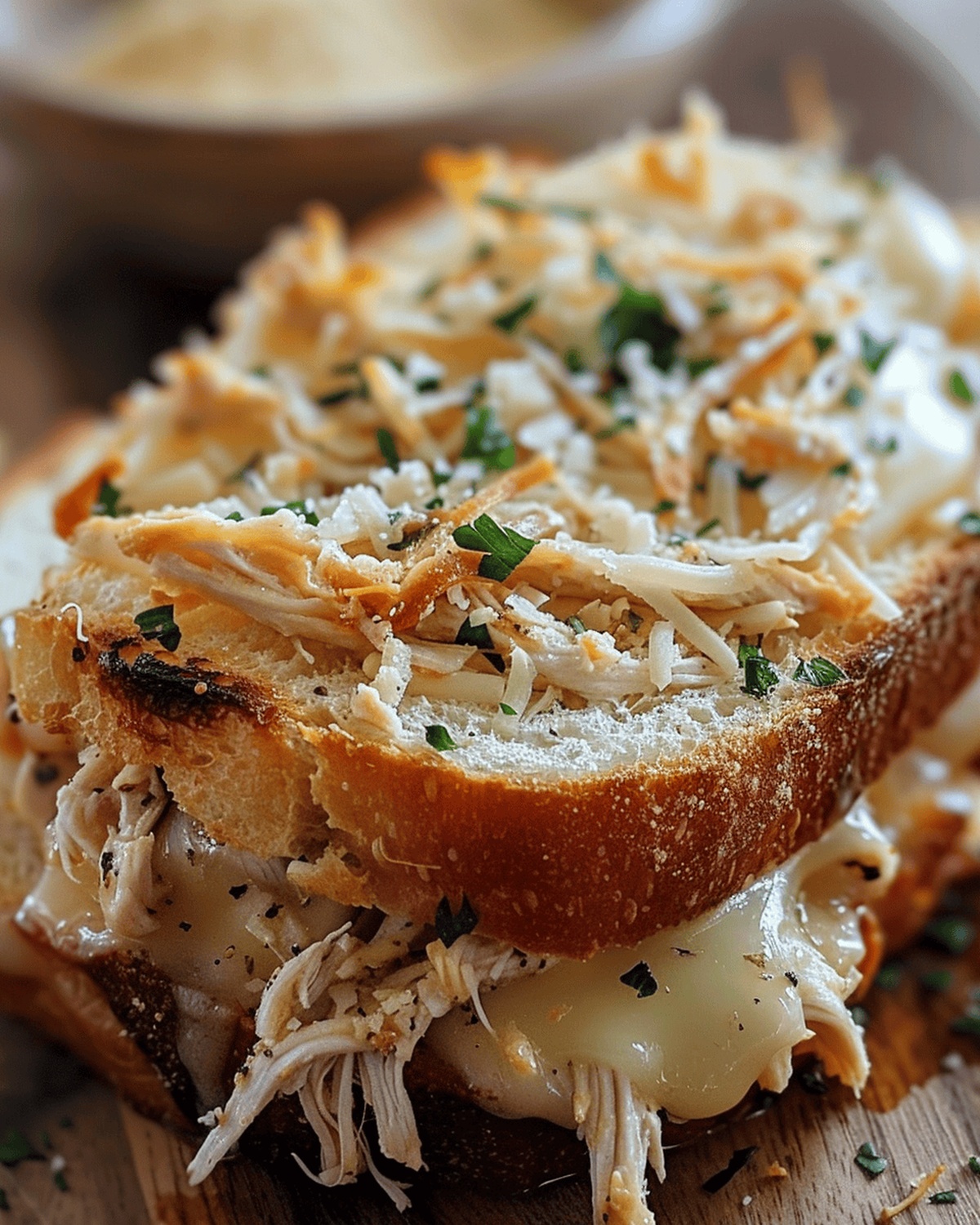Cheesy Chicken Delight On Garlic Bread Recipe