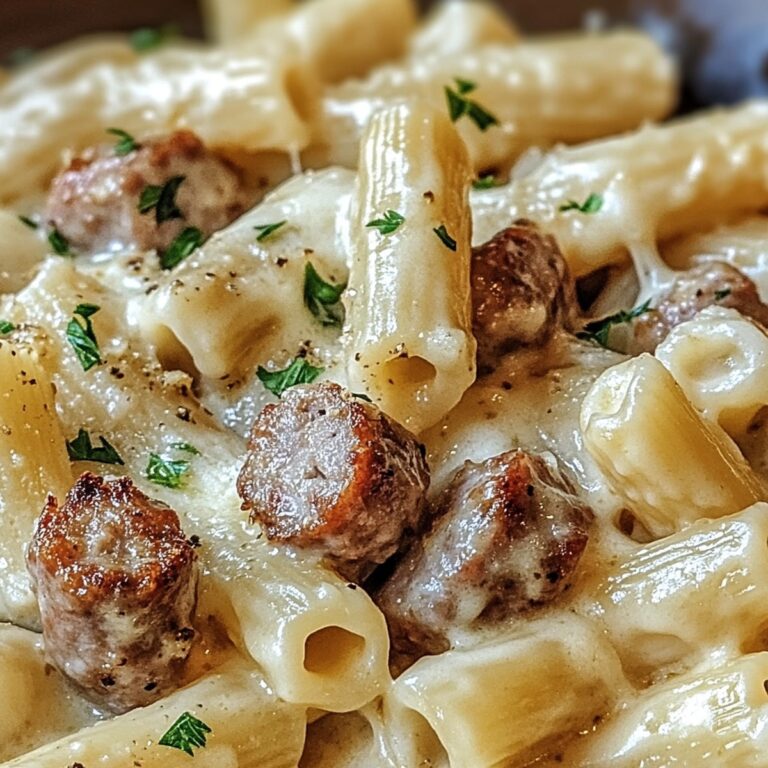 Creamy Garlic Sausage Alfredo Rigatoni Recipe