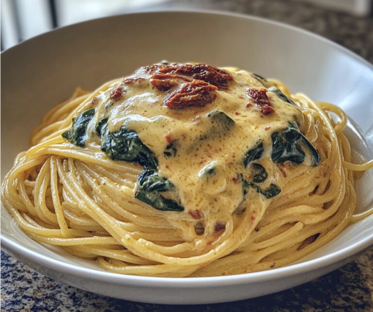 Vibrant Spaghetti & Spinach With Sun-Dried Tomato Cream Sauce Recipe