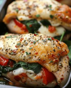 Stuffed Chicken With Roasted Red Peppers, Spinach, And Mozzarella Recipe
