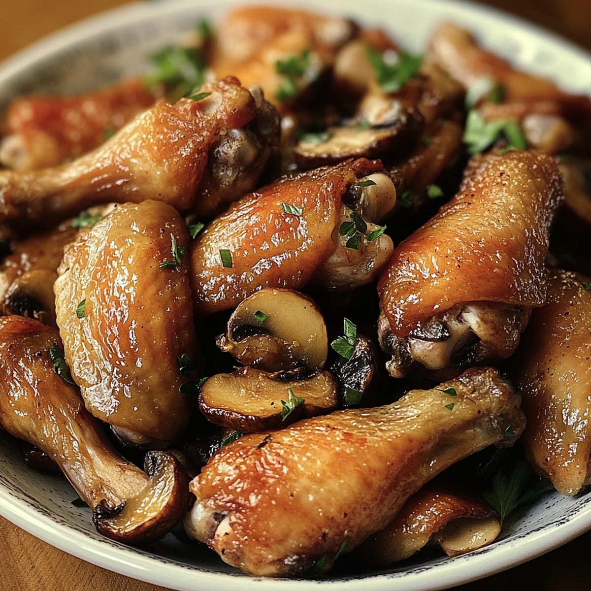 Crispy Chicken Wings With Mushrooms Recipe