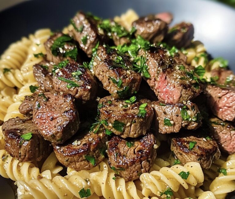 Sizzling Steak Bites And Rotini In Garlic Parmesan Sauce Recipe