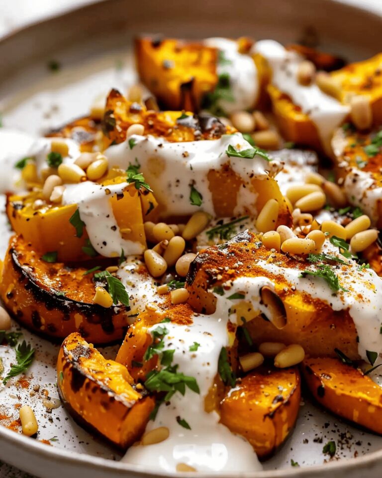 Roasted Pumpkin with Lemon Yogurt Sauce and Pine Nuts Recipe