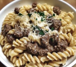 Creamy Beef And Rotini In Garlic Parmesan Sauce Recipe