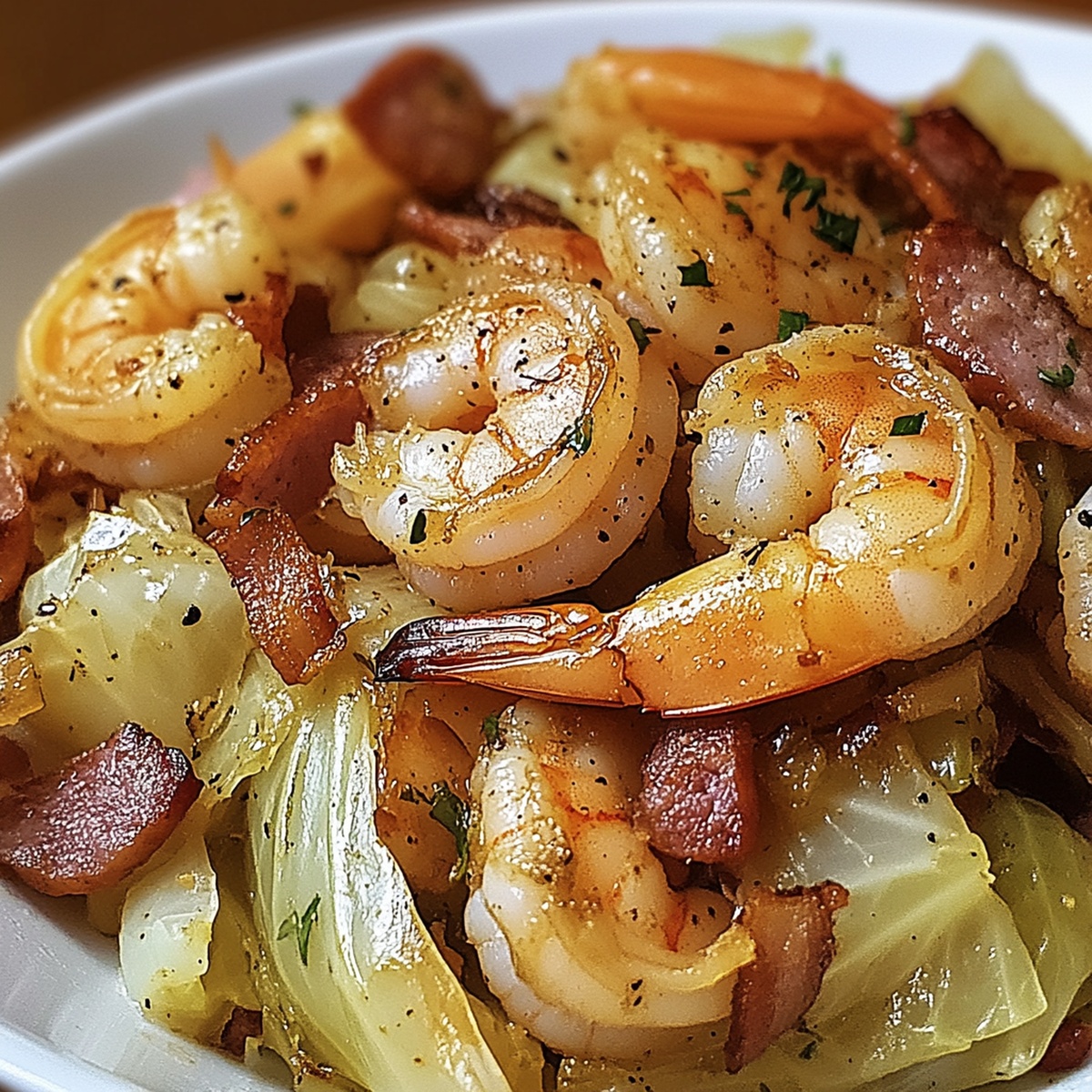 Crispy Fried Cabbage With Shrimp, Sausage & Bacon Recipe