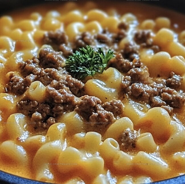 Making One-Pot Macaroni Cheeseburger Soup At Home