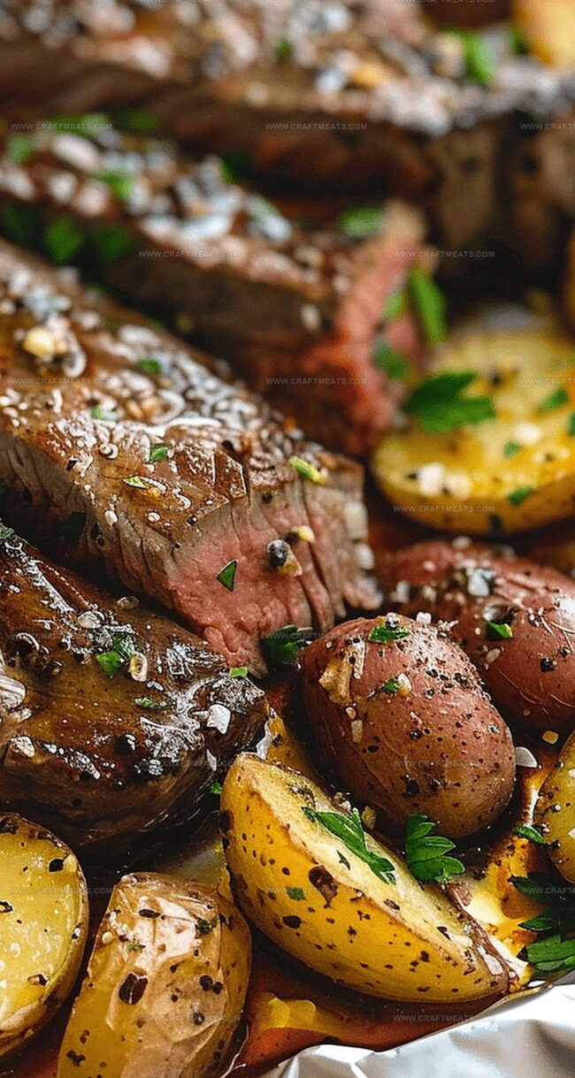 Garlic Herb Steak and Potato Foil Bundles