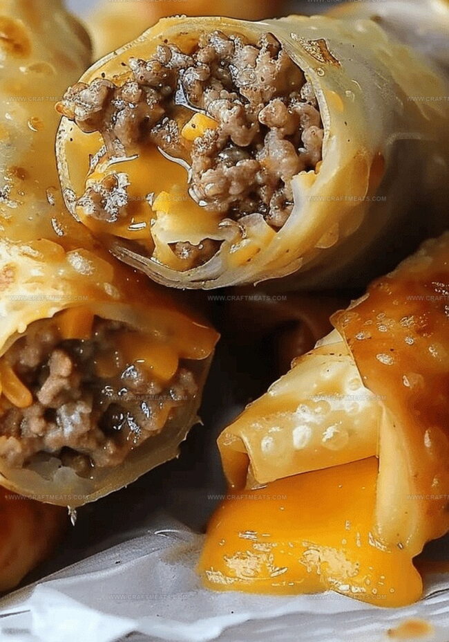 Rolling and Cooking Cheeseburger Spring Rolls