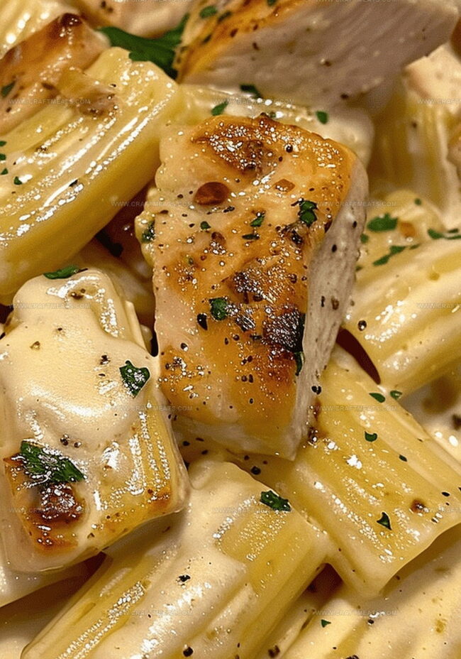 Directions for Creamy Garlic Butter Rigatoni with Chicken in Parmesan Sauce